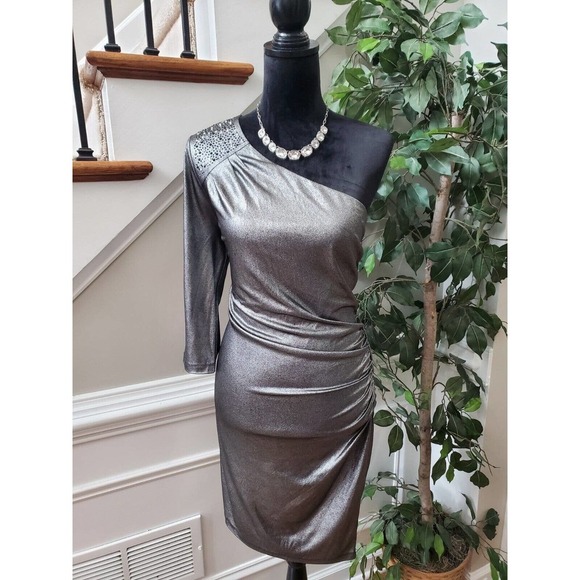 Baby Phat Women's Gray Polyester One Shoulder Off Long Sleeve Bodycon Dress 1X - Picture 1 of 14